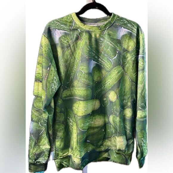 NWOT Unisex Green Graphic Pickle Sweatshirt- Size Large - Picture 1 of 4